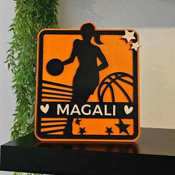 Plaque basket fille et garçon personnalisée. Idéal pour décoration murale pour joueurs de basket-ball.