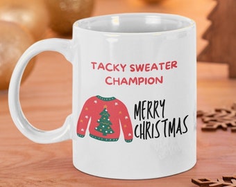 Taza de suéter de Navidad hortera, taza de Navidad impresa bajo demanda, taza de café de Navidad, taza de Navidad divertida, suéter de Navidad feo, taza de Navidad