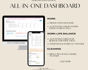 Notion All-in-One Life Planner | Productivity, work-life balance || Notion Dashboard, Ultimate Notion Planner, Notion with vision board
