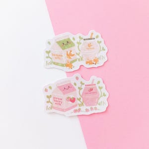 Coppia Adesivi Olografici Latte alla Banana e Fragola / Sticker Kawaii Bevande Dolci, Decorazione per Diario, Laptop o Planner