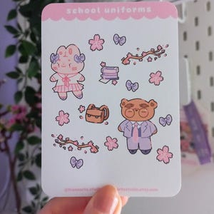 Divise Scolastiche Mini Foglio Adesivi / Coniglio e Orso Adesivi Kawaii per Planners, Bullet Journal e Scrapbooking