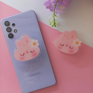 Pinker Hasen-Handygriff / Pinker Hasen-Handygriff, Kawaii-Handyhalter, süßer Tiergriff, ästhetisches Accessoire