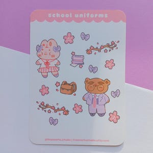 Divise Scolastiche Mini Foglio Adesivi / Coniglio e Orso Adesivi Kawaii per Planners, Bullet Journal e Scrapbooking
