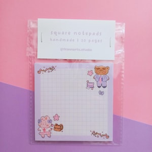 Coniglio e Orso Primavera Block Notes / Mini taccuino quadrato colori pastello / Blocco Note kawaii divise scolastiche giappone