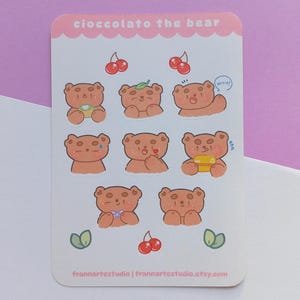 Mini Foglio Adesivi Orso / Adesivi Kawaii Animali per Planners, Bullet Journal, Scrapbooking
