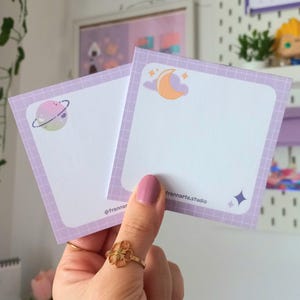 Handmade Planet and Moon Notepad / Kawaii Square Memo Pad, Aesthetic Stationery