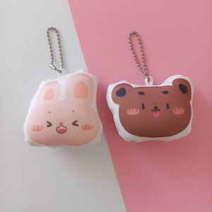 Kawaii Plush Keychain Set / Bunny and Bear, Cute Bag Charms, Gift for Couples or Best Friends