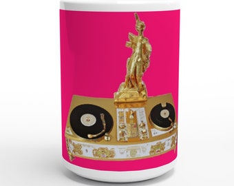 Ceramic Mug :  Pink background "Ormolu DJ Decks from Versailles"