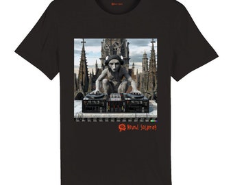 Black Organic Unisex Crewneck T-shirt : "Gargoyle DJ"