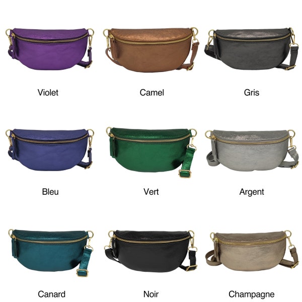 Half Moon Iridescent leather fanny pack - color of your choice