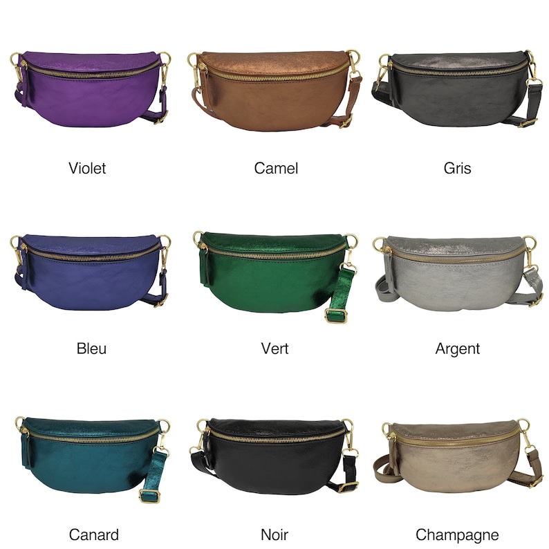 Sac banane en cuir irisé ERYN - Noir (9 coloris)
