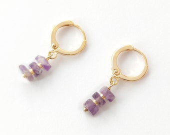 Mini Hoops Gold Plated 3 natural stones