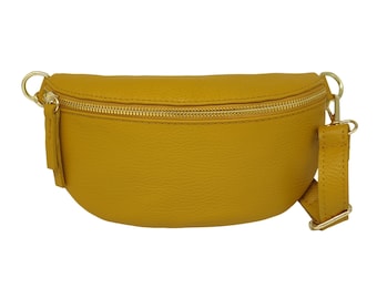 Demi Lune - Yellow Cowhide leather belt bag