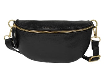 Demi Lune - Sac banane cuir vachette Noir Irisé