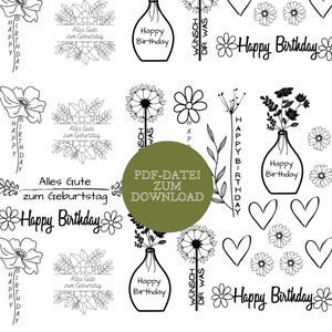 Candle foil PDF birthday flowers I candle tattoo I water slide foil birthday I FILE download DIN A4