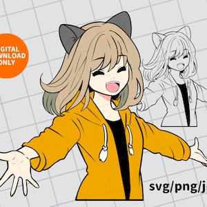 kawaii anime cat girl clipart, cat girl,anime girl, printable digital file, cut girl drawing, svg,png,vector anime, cat ear girl