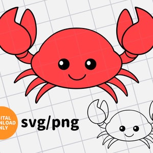 słodki krab clipart, kawaii krab svg png, cyfrowy natychmiastowy krab do pobrania, rysunkowy krab do wydrukowania, uśmiechnięty krab anime