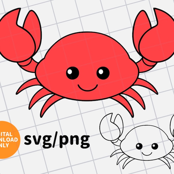cute crab clipart, kawaii crab svg png, digital instant download crab, cartoon crab printable, smiling anime crab