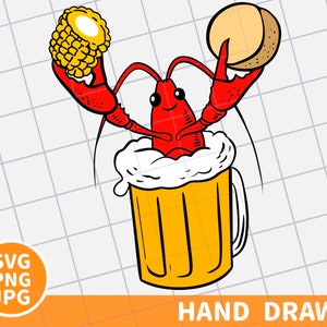 langosta y cerveza, descarga digital instantánea, svg, png, imprimible, maíz, cangrejo de patata hervir kawaii dibujos animados, imágenes prediseñadas