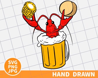 crawfish and beer, digital instant download, svg,png,printable,corn,potato crawfish boil kawaii cartoon, clipart