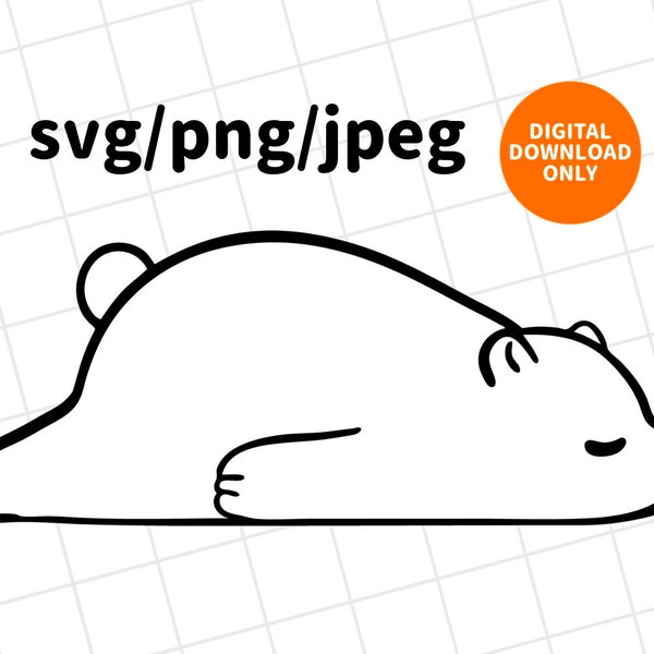 sleeping polar bear,clipart, bear, cute cartoon polar bear, svg png, printable digital drawing, sleeping animal, anime style bear