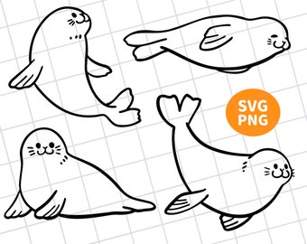 seal digital clipart bundle, seal svg, seal png, line art seal, hand drawn seal, cute seal, baby seal, seal printable, seal die cut