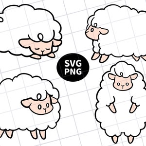 Sheep digital clipart, sheep svg, sheep png, cute sheep bundle, sheep printable, sheep cut file, kawaii sheep illustration, hand drawn sheep