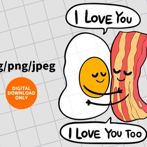 bacon and egg clipart, instant download bacon egg, kawaii bacon egg, i love you, cute svg,png, cut file, breakfast illustration