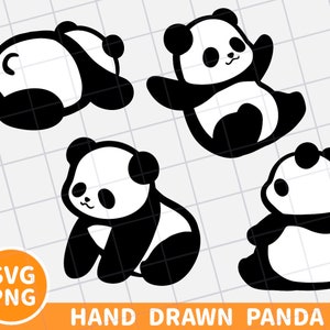 lindo panda svg png paquete, bebé panda digital clipart, kawaii panda svg png, archivo de corte de panda, panda instantáneo imprimible, panda dibujado a mano