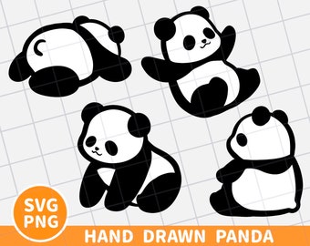 cute panda svg png bundle, baby panda digital clipart, kawaii panda svg png, panda cut file, panda instant printable, hand drawn panda