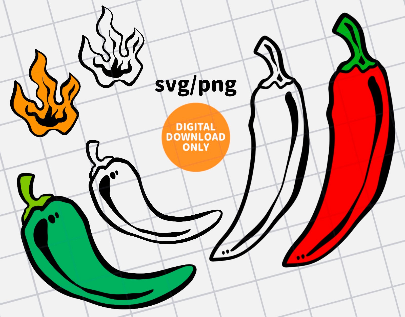 Chili Pepper SVG PNG, Hot Red Pepper Green Pepper Digital Download
