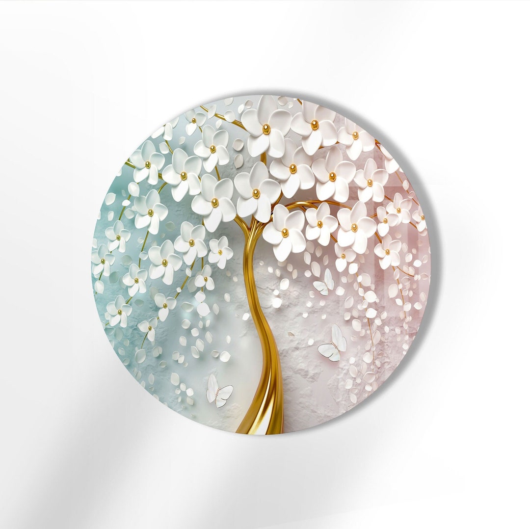 Tempered Glass Wall Artround Wall Art Flower Circle Wall Etsy