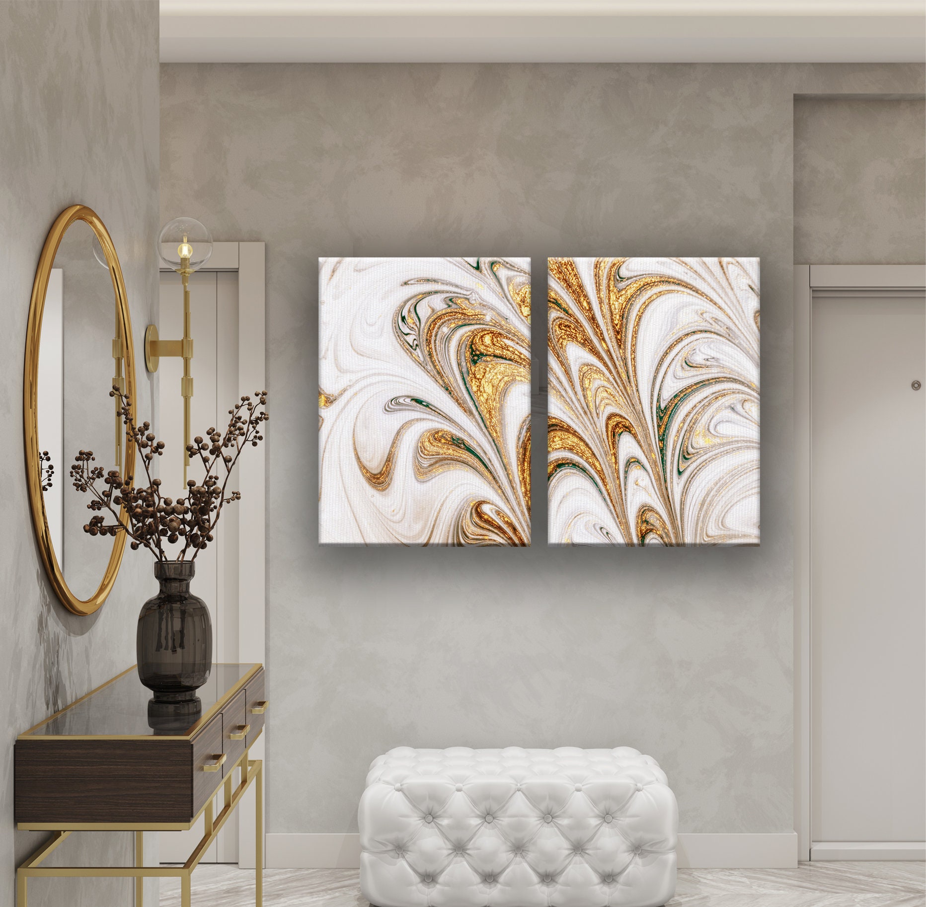 White Gold Marble Canvas Wall Art Abstract Gold Canvas Art Etsy