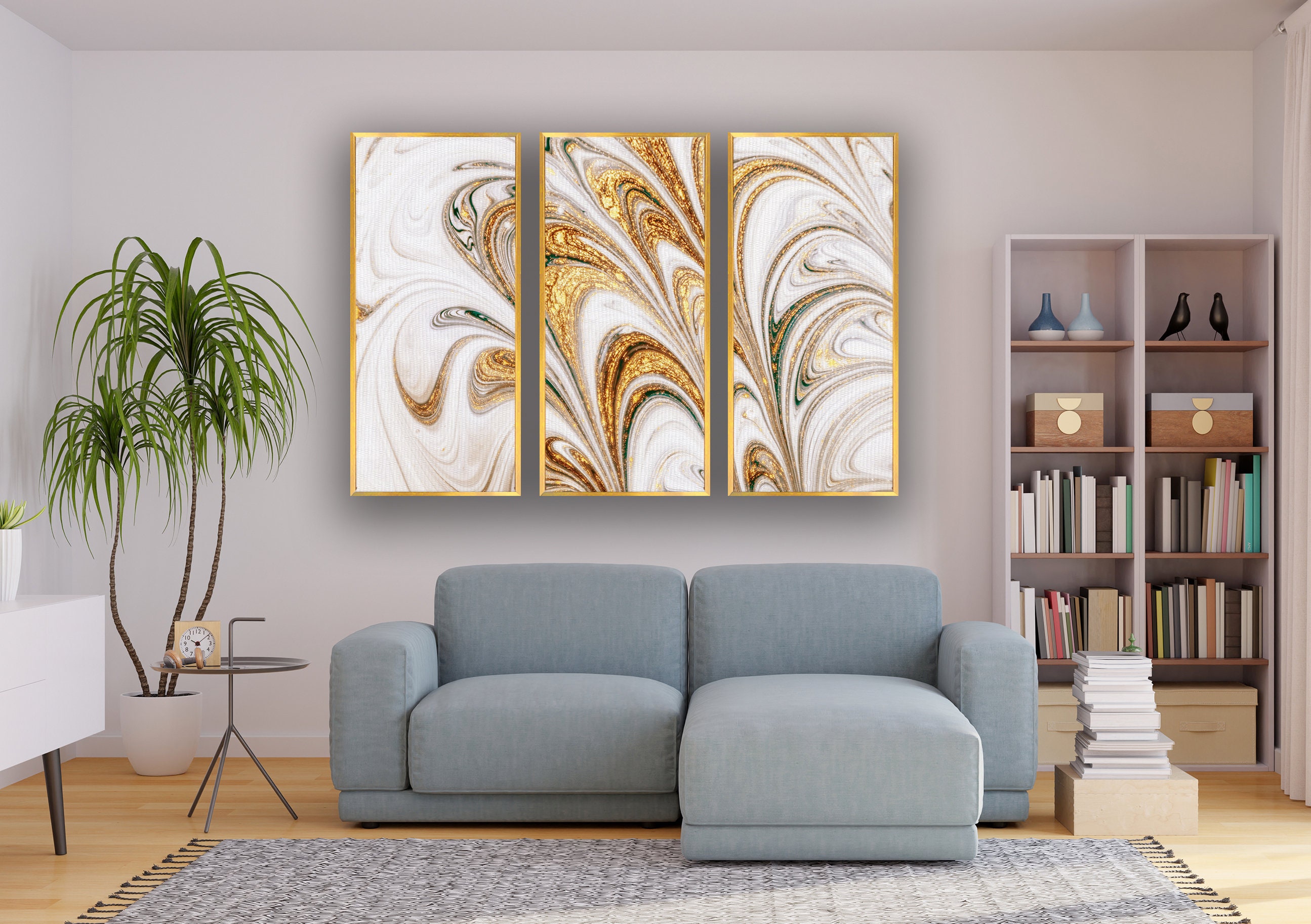 White Gold Marble Canvas Wall Art Abstract Gold Canvas Art Etsy