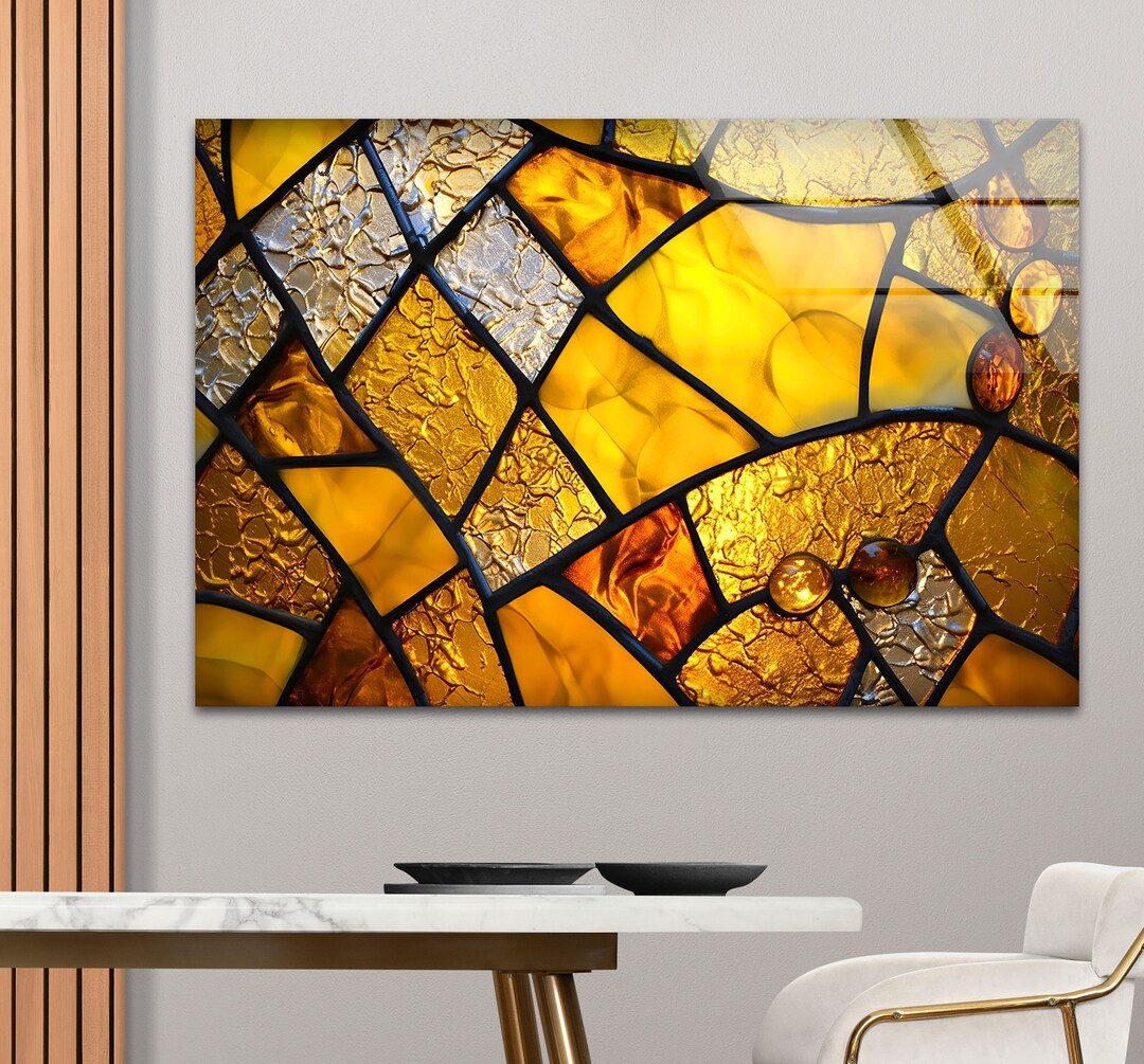 Tempered Glass Wall Artabstract Wall Artgolden Stained Etsy