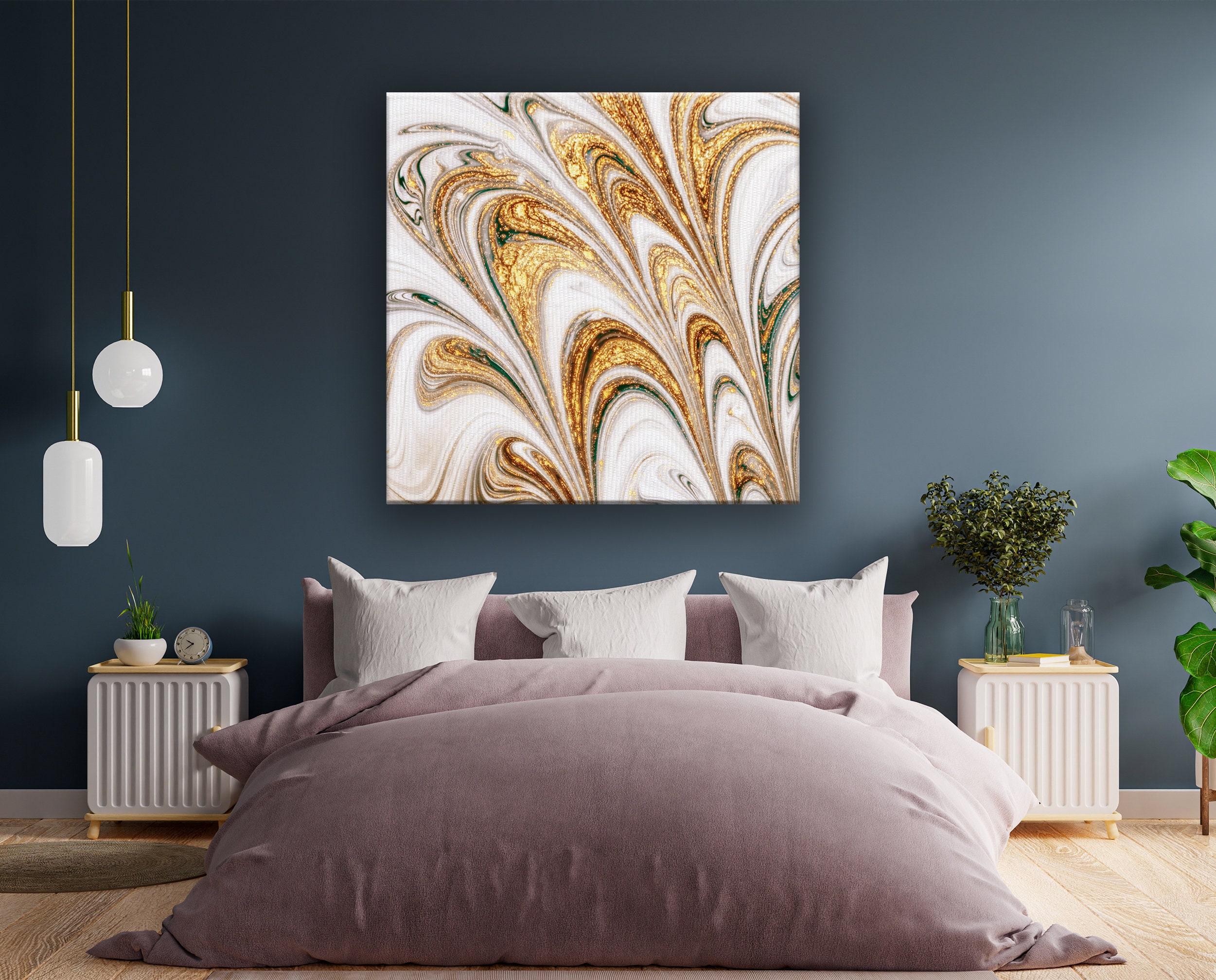 White Gold Marble Canvas Wall Art Abstract Gold Canvas Art Etsy