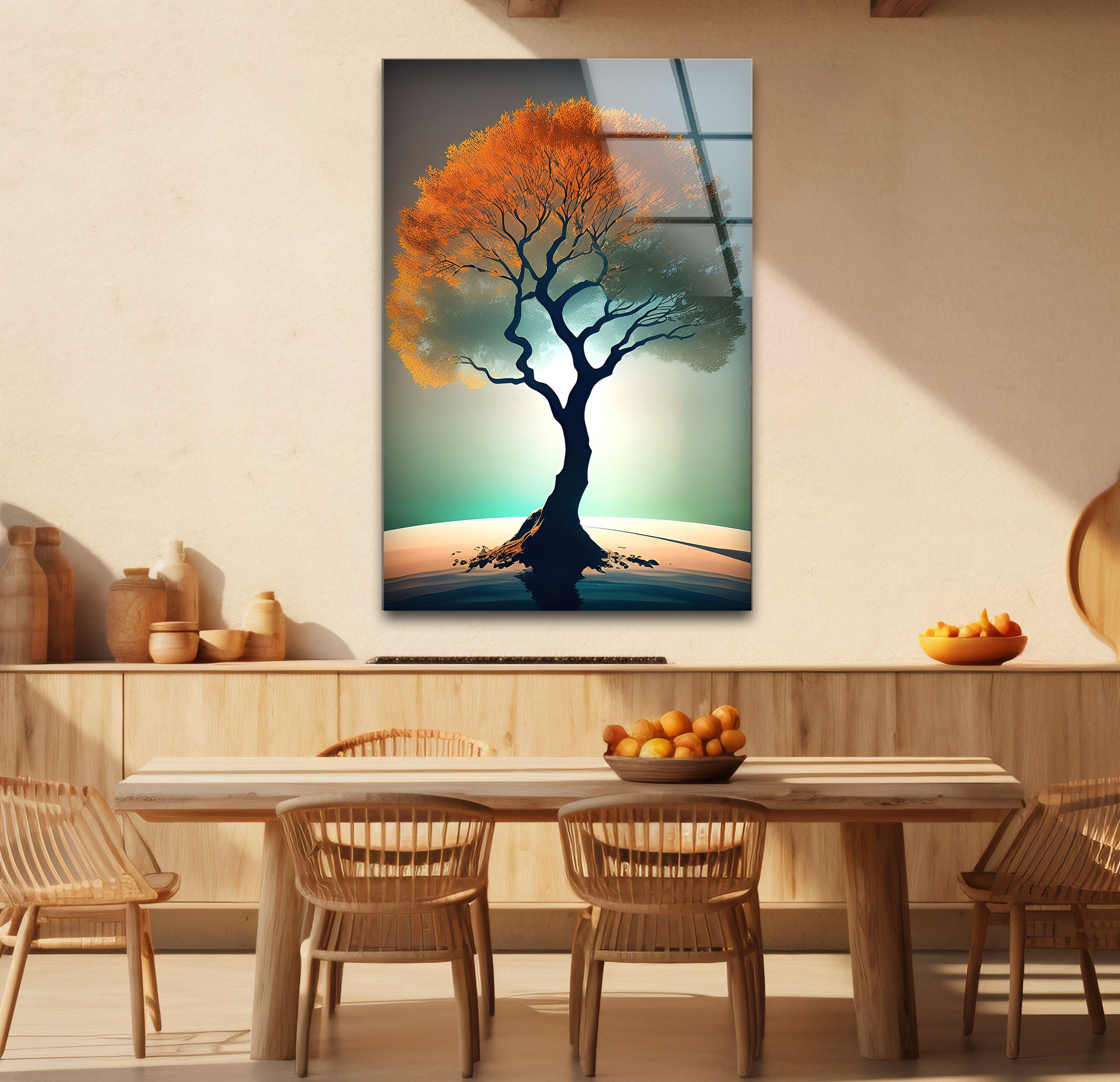 Tableau Mural En Verre Trempé VA Art-Glass – Arbre Abstrait Rouge, Art Moderne, Taille Variable