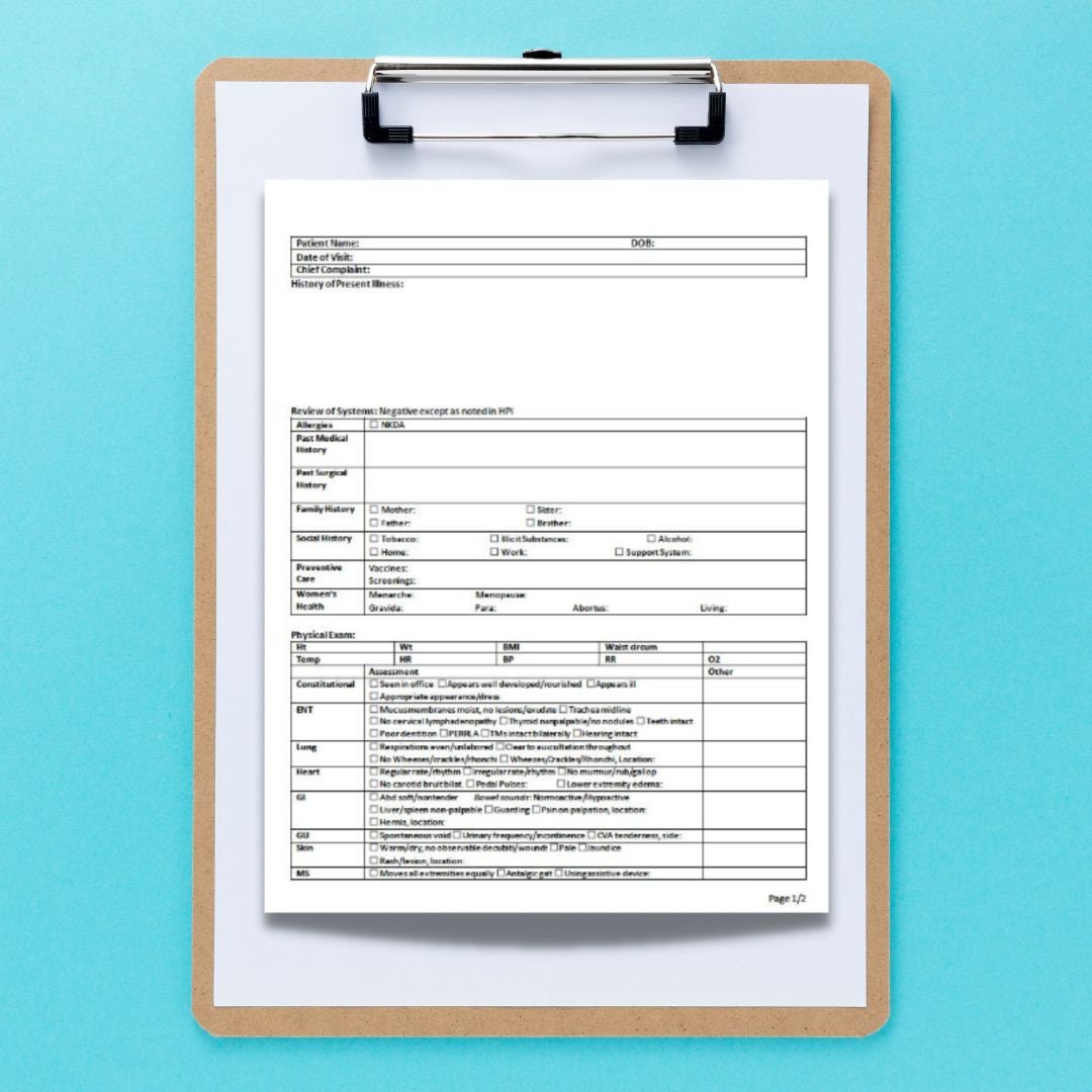 History and Physical SOAP Note Template, Comprehensive Physical