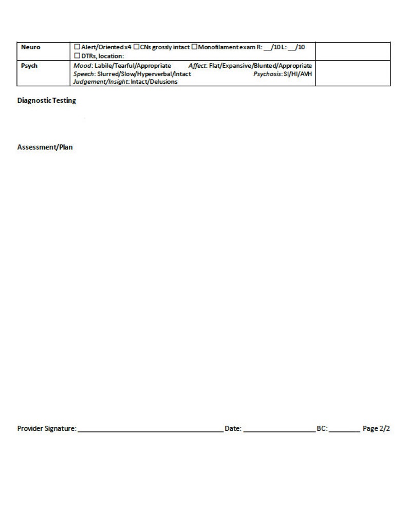 History and Physical SOAP Note Template, Comprehensive Physical