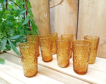 Air Blown Bubble Glasses - Large Vintage Bubbles - Vintage 70&#39;s Clear Amber-Honey Color