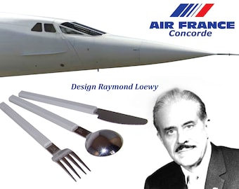 Authentic New Old Stock - vintage 3/6/12/18 AIR FRANCE grey cutlery from CONCORDE design Raymond Loewy - new products from the 70&#39;s