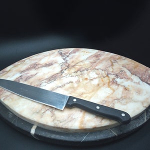 Selten !!! Billot Butcher Steinschneidebrett aus Marmor in 2 Farben Rosa und Schwarz mit Monogramm - Französische handwerkliche Herstellung -