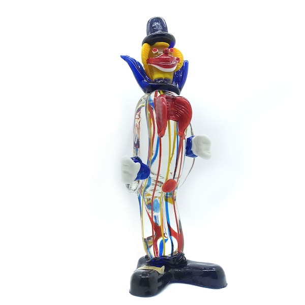 Figurine sculpture d'art clown multi couleur en verre soufflé bouche et à la main vintage petit artisan Français années 90
