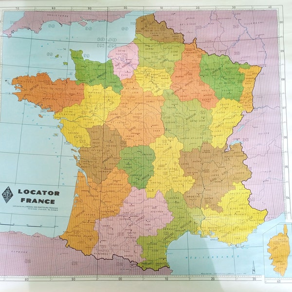 Rare ! France REF Location Card, network of French VHF UHF sound Image and microwave transmitters. - Lorraine Nancy mapping tours from 1992