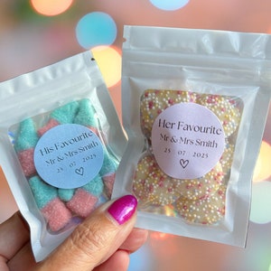 His Favourite, Her Favourite Wedding Sweet Favours, Personalised Sweet Bags