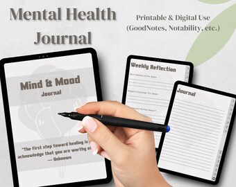 Printable Mental Health Journal | Self-Care & Wellness Planner | Digital Guided Journal for Reflection