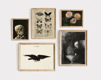 Moody Gallery Wall SET | dark academia decor | set of 6 printables | vintage halloween decor | goth room decor | dark wall art |