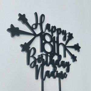 Custom birthday cake topper with name and age. Wood or acrylic custom topper.