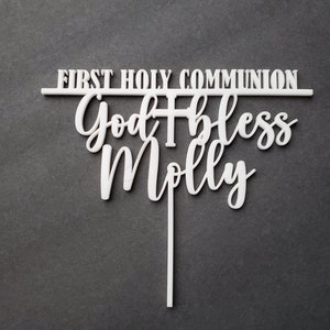 First holy communion cake topper. God bless cake topper. Custom first communion cake topper