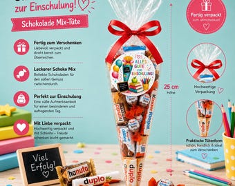 Schokolade Mix Tüte zur Einschulung | Fertig verpackte Geschenkidee | Süßigkeiten Geschenk | 200 g
